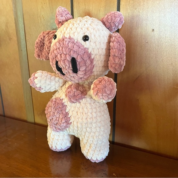🐮Handmade Amigurumi Crocheted Pink and Beige Cow Plush🐮 - Picture 2 of 6